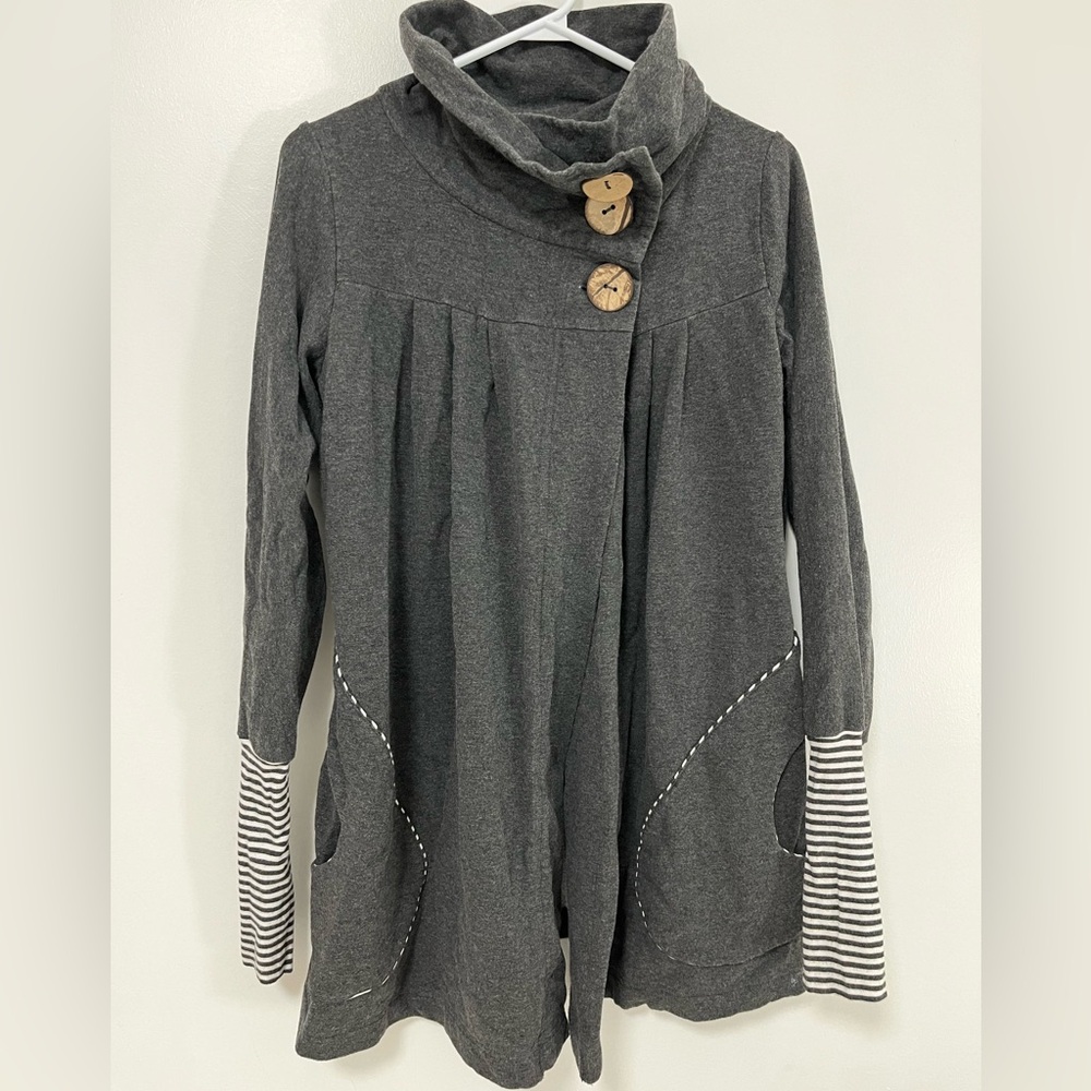 Women’s Charcoal Gray Button-Front Funnel Neck Sweater